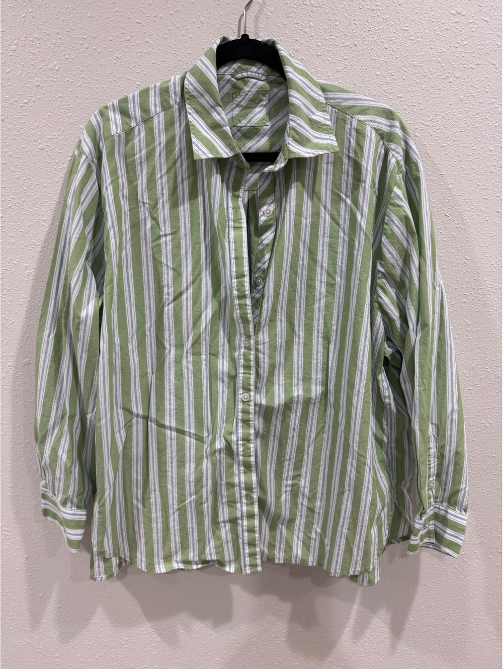 Aerie Green Blue White Striped Button Down Shirt & Shorts Lounge Set S/M